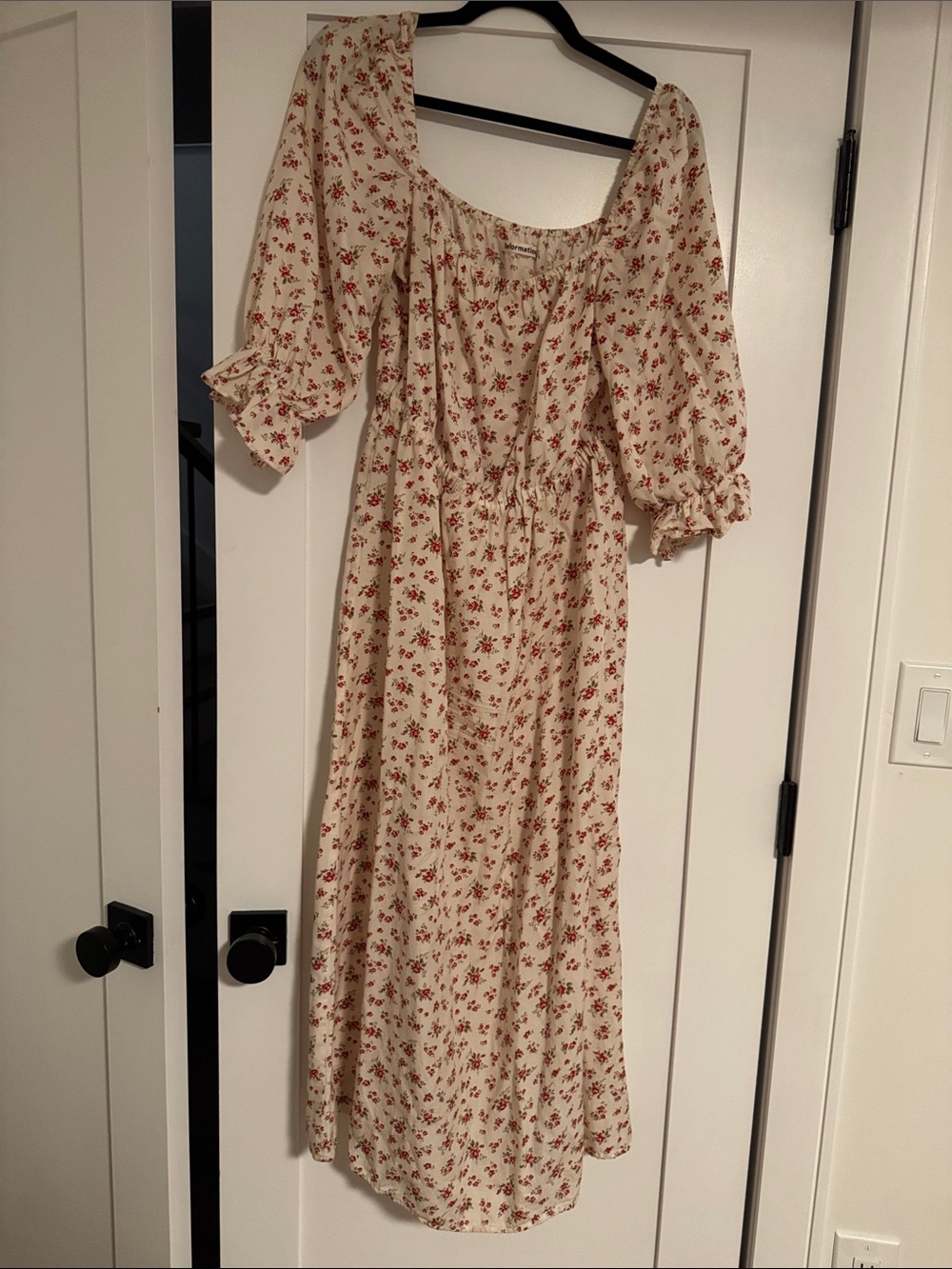 Reformation Cream Maxi Dress with Red Floral Print